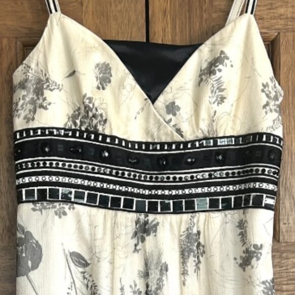 Laundry by‎ Shelli Segal Ivory Silk Floral Print Dress • Sz 12 • Bead Trim Lined - Picture 6 of 6